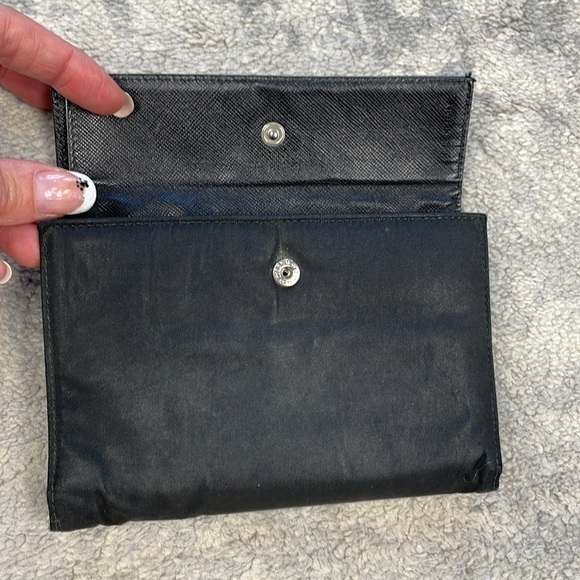 Prada Nylon Envelope Snap Wallet Black Designer Classic Everyday Triangle Plaque - Picture 7 of 16